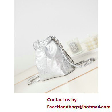 Chanel Shiny Calfskin  &  Silver-Tone Metal CHANEL 22 Mini Handbag AS3980 Silver